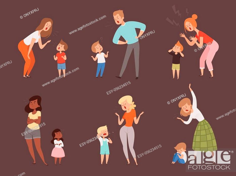 Scold children. Kids crying parents father and mother sad expression  reaction vector cartoon..., Stock Vector, Vector And Low Budget Royalty  Free Image. Pic. ESY-056234515 | agefotostock