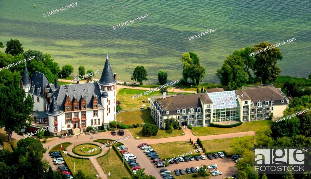 Stock Photo: Castle Klink with manor house in neo-renaissance style on the isthmus between Müritz and Kölpinsee, Klink, Mecklenburg Lake District, Mecklenburg Switzerland.