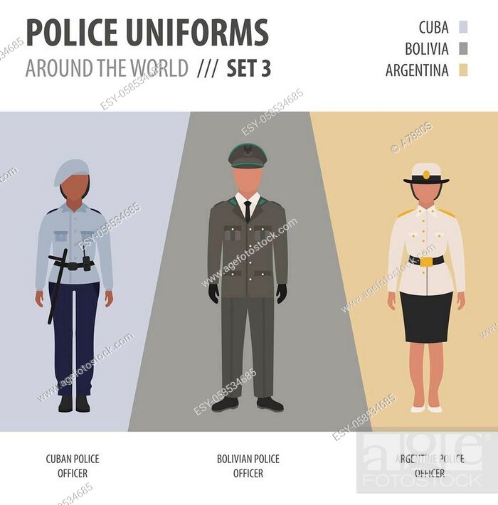 musician Decode going to decide Police uniforms around the world. Suit, clothing of american police  officers vector illustrations..., Stock Vector, Vector And Low Budget  Royalty Free Image. Pic. ESY-058534685 | agefotostock