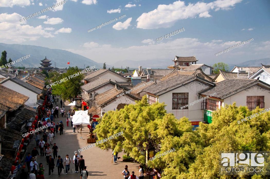 Stock Photo: China: Fuxing Lu, the old city's main street from the South Gate, Dali, Yunnan.