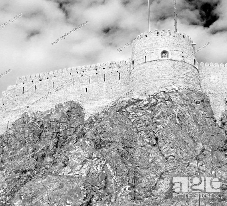 Stock Photo: fort battlesment sky and  star brick in oman muscat the old defensive.