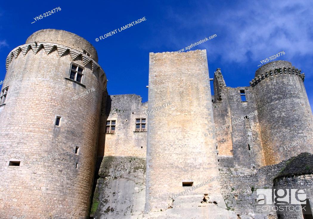 Stock Photo: tour, rempart, ciel bleu, douves, france, lot-et-garonne, chateau de bonaguil médiéval.