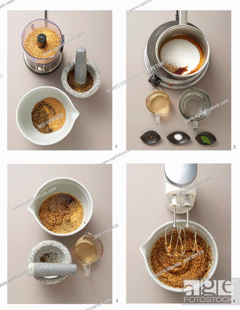 Stock Photo: How to make sweet mustard.