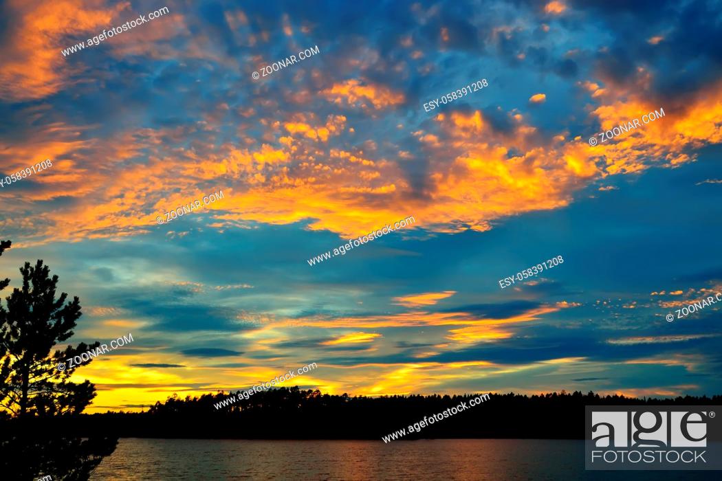 Stock Photo: Wonderful sunset on lake Keret, Northern Karelia, Russia.