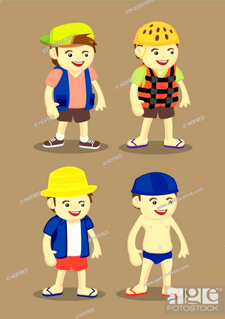Vector illustration of cartoon characters wearing clothing for summer  outdoor activities, Stock Vector, Vector And Low Budget Royalty Free Image.  Pic. ESY-032029282 | agefotostock
