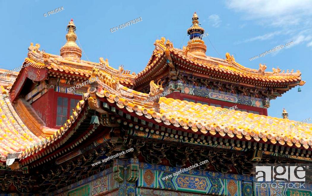 Stock Photo: LAMA TEMPLE, BEIJING, CHINA, 28TH OF JULY 2013 - Yonghegong Lama Temple - The Lama Temple is one of the largest and most important Tibetan Buddhist monasteries.