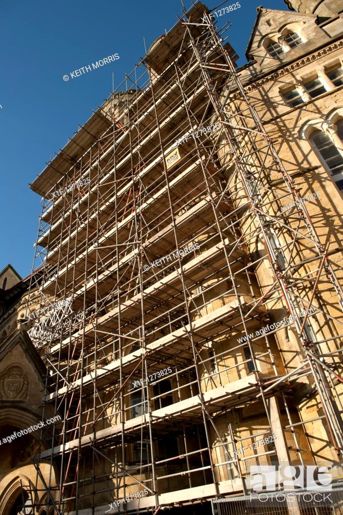 Stock Photo: The Old College Aberystwyth University shrouded in scaffolding, Wales UK.