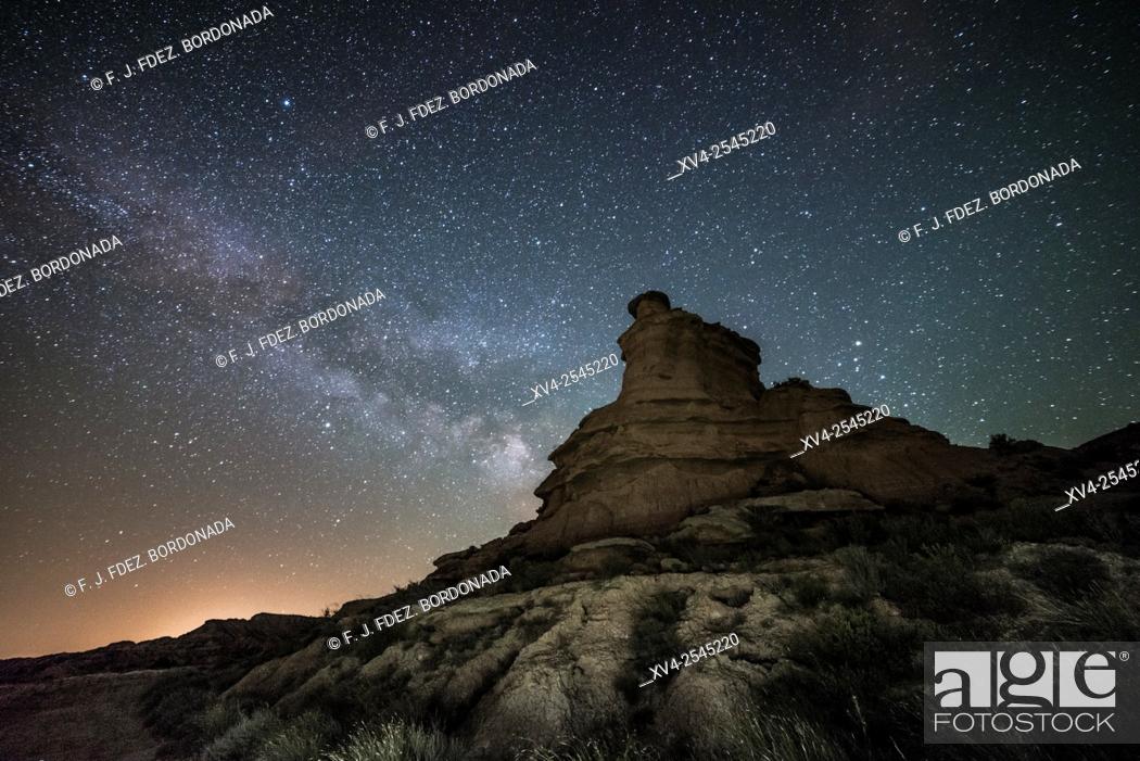 Stock Photo: Milky way over Monegros desert. Huesca, Aragon, Spain.