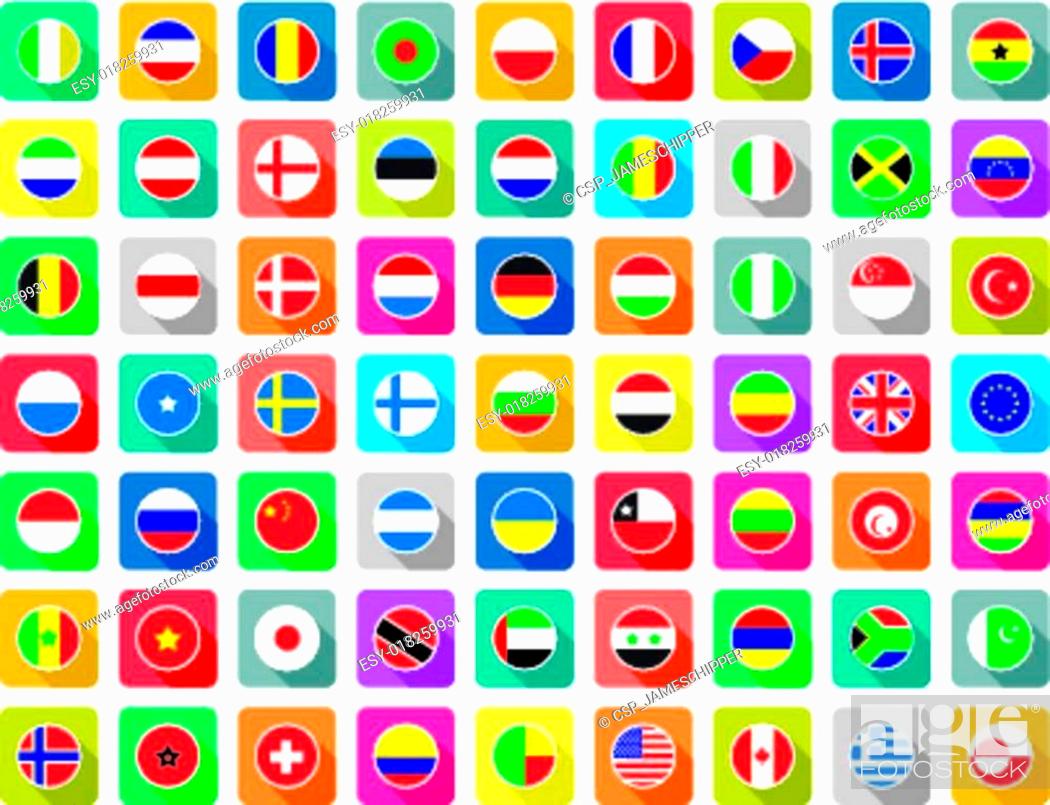 Stock Vector: flat world flag icons.