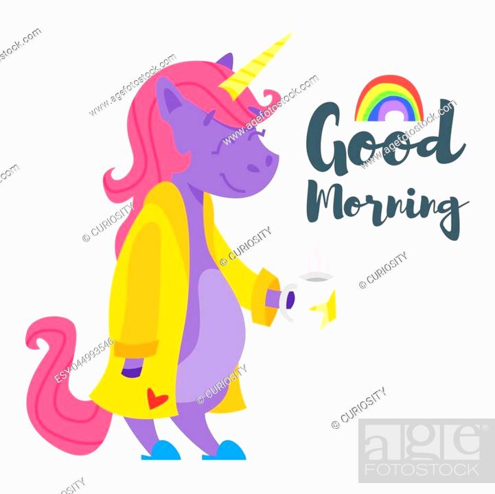 Vector cartoon style illustration of happy unicorn drinking tea in the  morning, Stock Vector, Vector And Low Budget Royalty Free Image. Pic.  ESY-044993546 | agefotostock