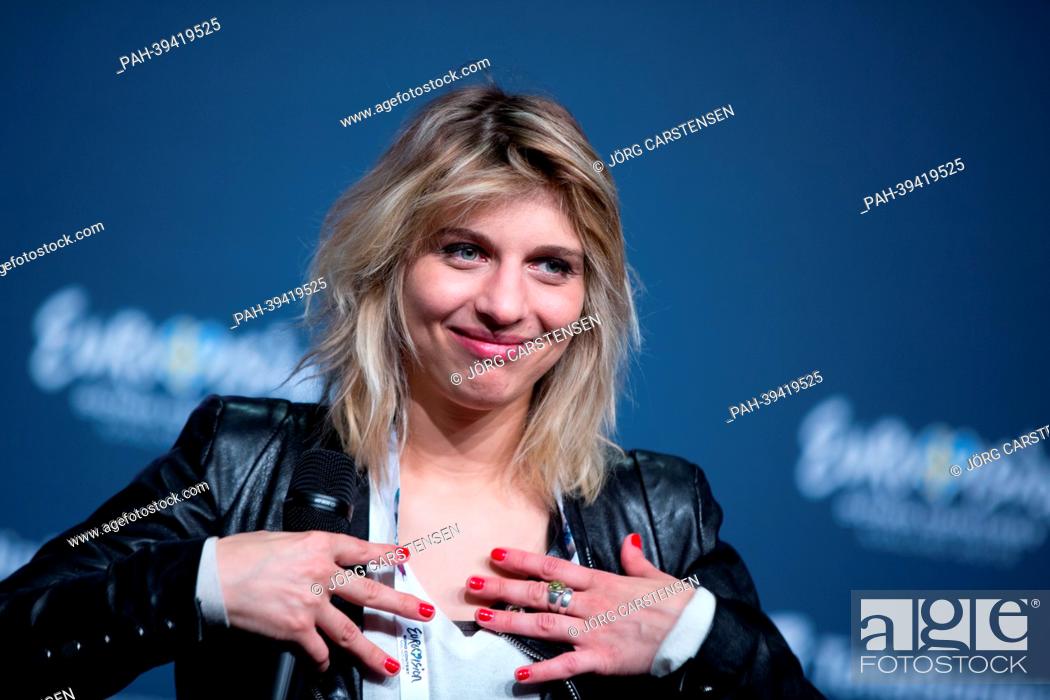 Stock Photo: Singer Amandine Bourgeois representing France poses during a press conference for the Eurovision Song Contest 2013 in Malmo, Sweden, 12 May 2013.