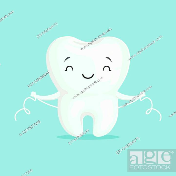 Cute healthy white cartoon tooth character cleaning itself with dental  floss, oral dental hygiene, Stock Vector, Vector And Low Budget Royalty  Free Image. Pic. ESY-043884970 | agefotostock