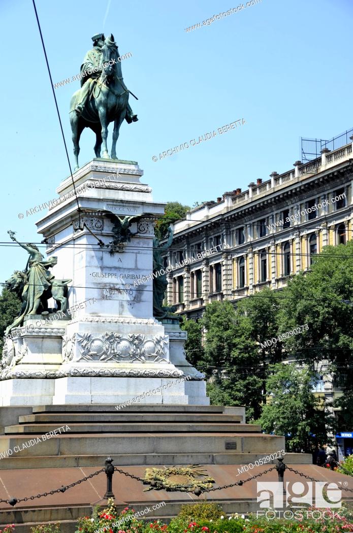 Stock Photo: Particolare della statua equestre dedicata a Giuseppe Garibaldi in Piazza Castello. Milano, 11 giugno 2017.