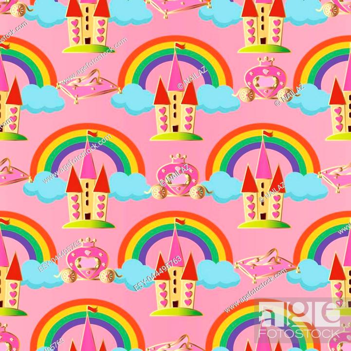 Pink vector seamless pattern background wallpaper illustration with  fairytale princess castle, Stock Vector, Vector And Low Budget Royalty Free  Image. Pic. ESY-044495763 | agefotostock