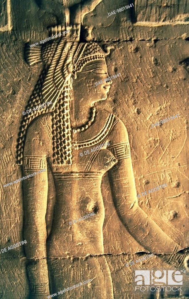 Stock Photo: Relief of the Goddess Hathor, Temple of Sobek and Haroeris, Kom Ombo, Egypt. Egyptian civilisation, Hellenistic-Ptolemaic Dynasty (Lagids Dynasty).