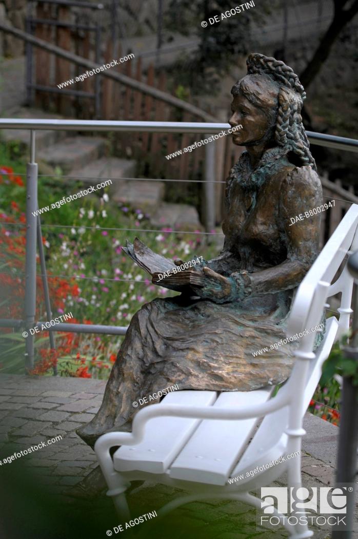 Stock Photo: Sculpture depicting the Empress Elisabeth of Bavaria (1837-1898), best known as Sissi, in the gardens of Trauttmansdorff Castle, 14th century, Merano.
