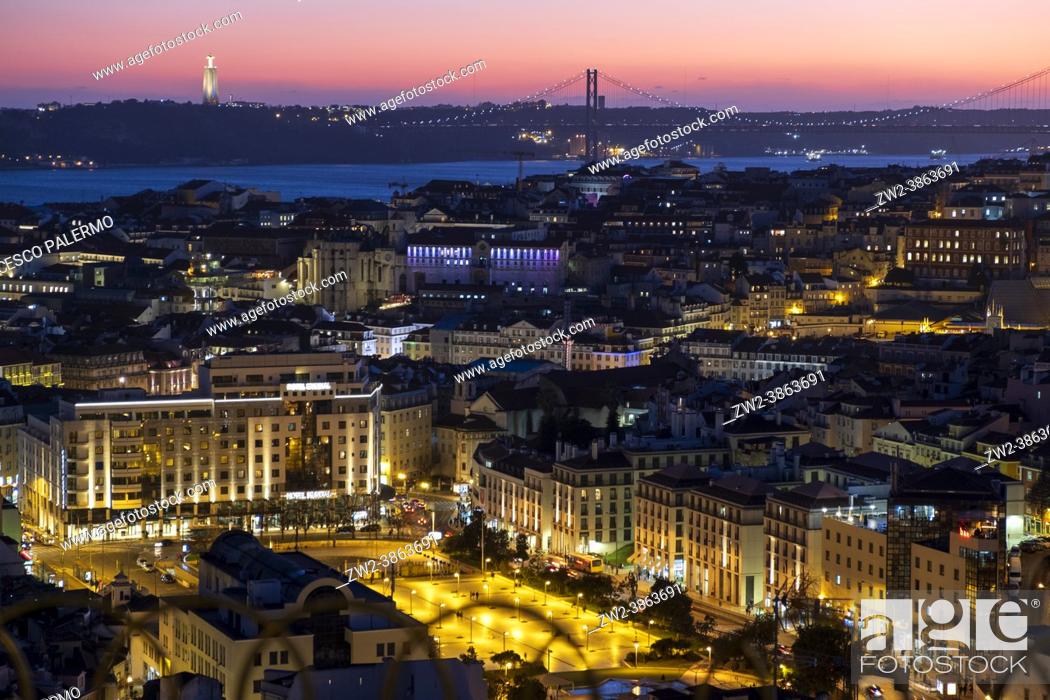 Stock Photo: Spectacular sunset over the magical city. Lisbon, Portugal.
