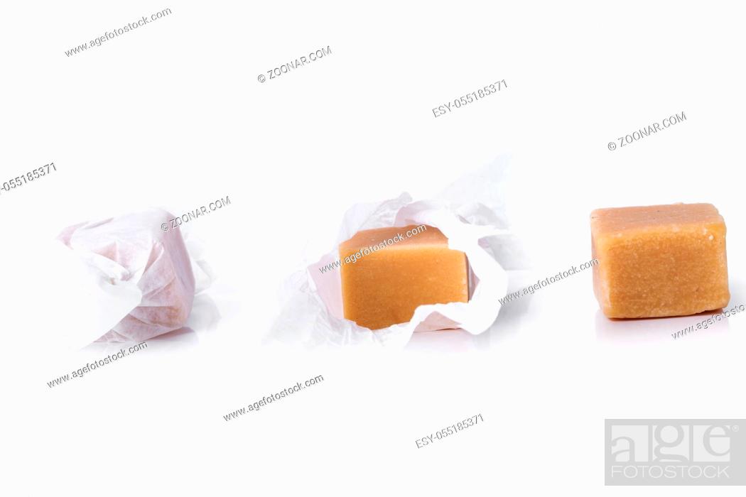 Photo de stock: Sweet caramel candy on a white background.