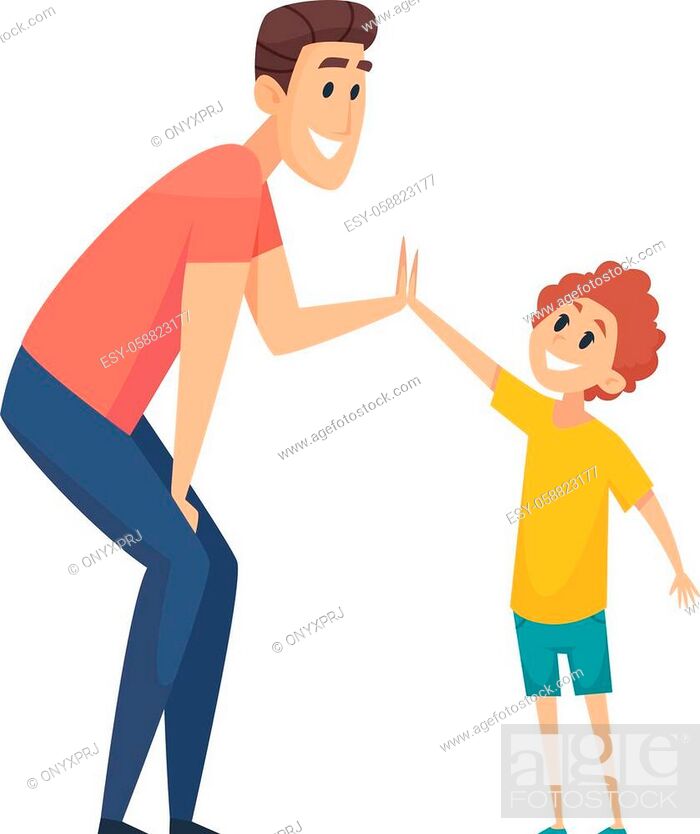 High five. Man greeting boy, happy people. Cartoon father spend time with  son together vector..., Stock Vector, Vector And Low Budget Royalty Free  Image. Pic. ESY-058823177 | agefotostock