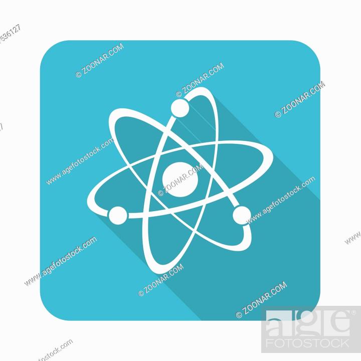 Stock Photo: Square icon with image of atom, isolated on white.