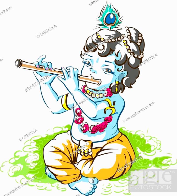 God Krishna Janmashtami. Boy shepherd playing flute. Vector cartoon  illustration, Stock Vector, Vector And Low Budget Royalty Free Image. Pic.  ESY-027548175 | agefotostock