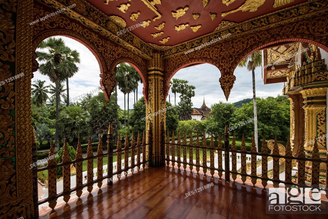 Stock Photo: Portico of the Haw Pha Bang Temple at the Royal Palace grounds; Luang Prabang, Laos.