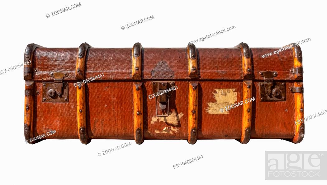 Stock Photo: Isolated Vintage Retro Suitcase Or Trunk On A White Background.
