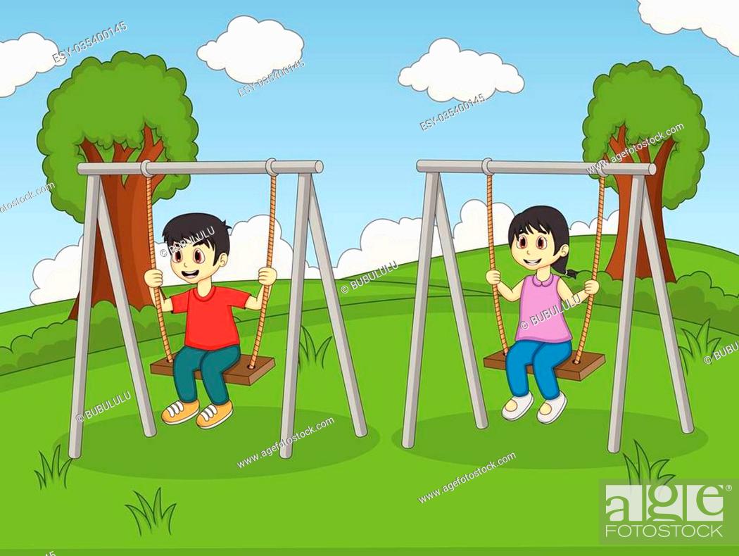 Children play swing in the park cartoon, Stock Vector, Vector And Low  Budget Royalty Free Image. Pic. ESY-035400145 | agefotostock