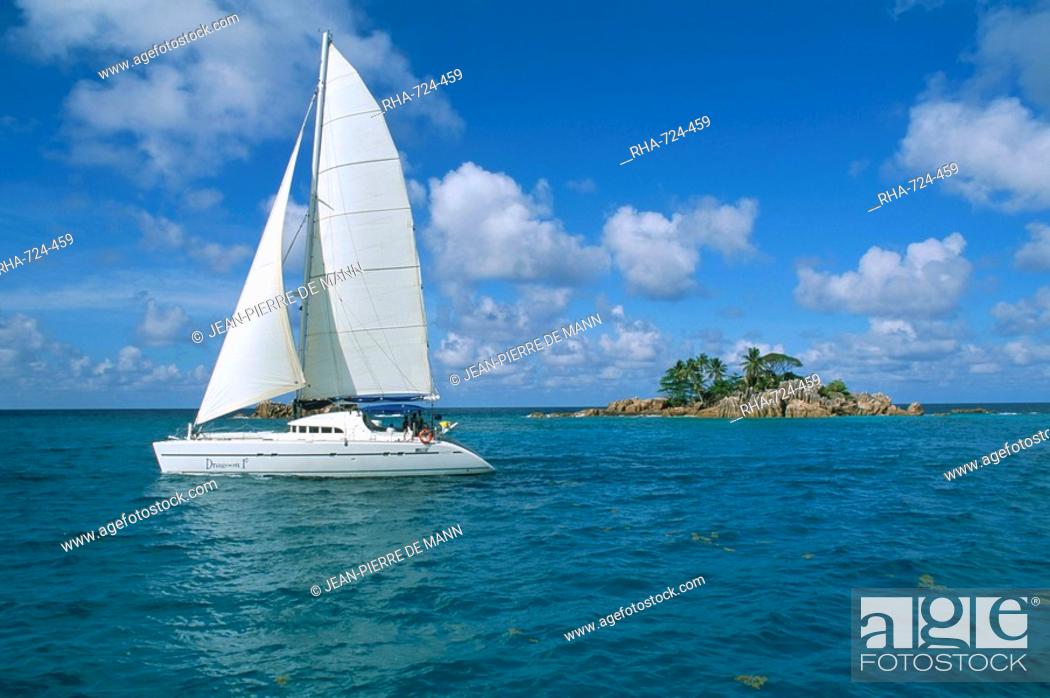 Stock Photo: Catamaran, island of Praslin, Seychelles, Indian Ocean, Africa.