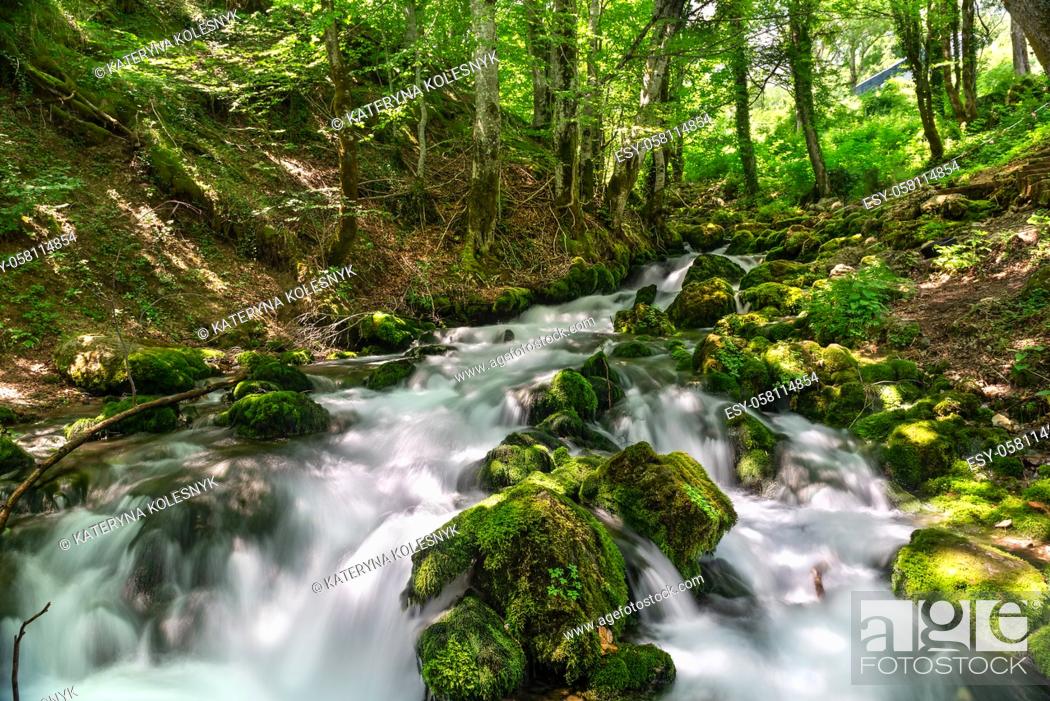 Stock Photo: Cascades of Bukovica river in Montenegro at sunny summer day.