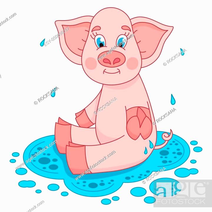 Cute pig in a puddle, funny piggy sits and smile on water puddle, vector  illustration, Stock Vector, Vector And Low Budget Royalty Free Image. Pic.  ESY-050098397 | agefotostock