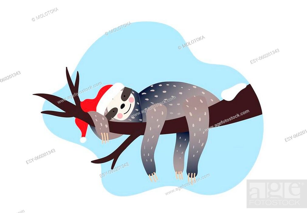 Winter, Christmas or New Year time. Cute lazy sloth sleeping on a branch of  the tree under the snow, Stock Vector, Vector And Low Budget Royalty Free  Image. Pic. ESY-060201343 | agefotostock