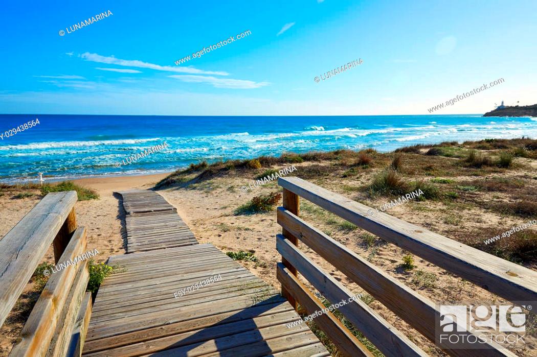 Stock Photo: Cullera Dosel beach Mediterranean sea in Valencia of Spain.