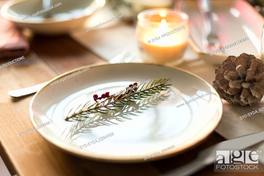 Stock Photo: table setting for christmas dinner at home.