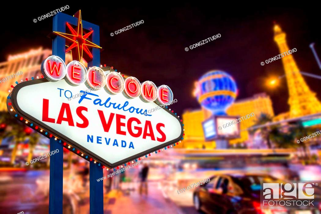 Welcome to fabulous Las vegas Nevada sign with blur strip road background,  Stock Photo, Picture And Low Budget Royalty Free Image. Pic. ESY-037592960  | agefotostock