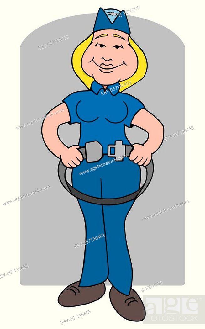 A smiling cartoon flight attendant is demonstrating the use of a seat belt,  Stock Vector, Vector And Low Budget Royalty Free Image. Pic. ESY-057136453  | agefotostock