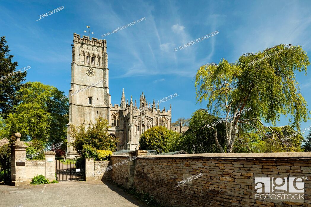 Stock Photo: Spring day at St Peter and Paul church in Northleach, a small town in the Cotswolds, Gloucestershire, England.