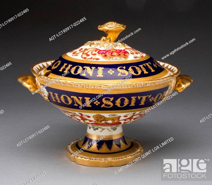 Stock Photo: Covered Cream Bowl, c. 1820, Worcester Porcelain Factory (Flight, Barr & Barr Period), English, founded 1751, Retailed by Mortlock China Co.