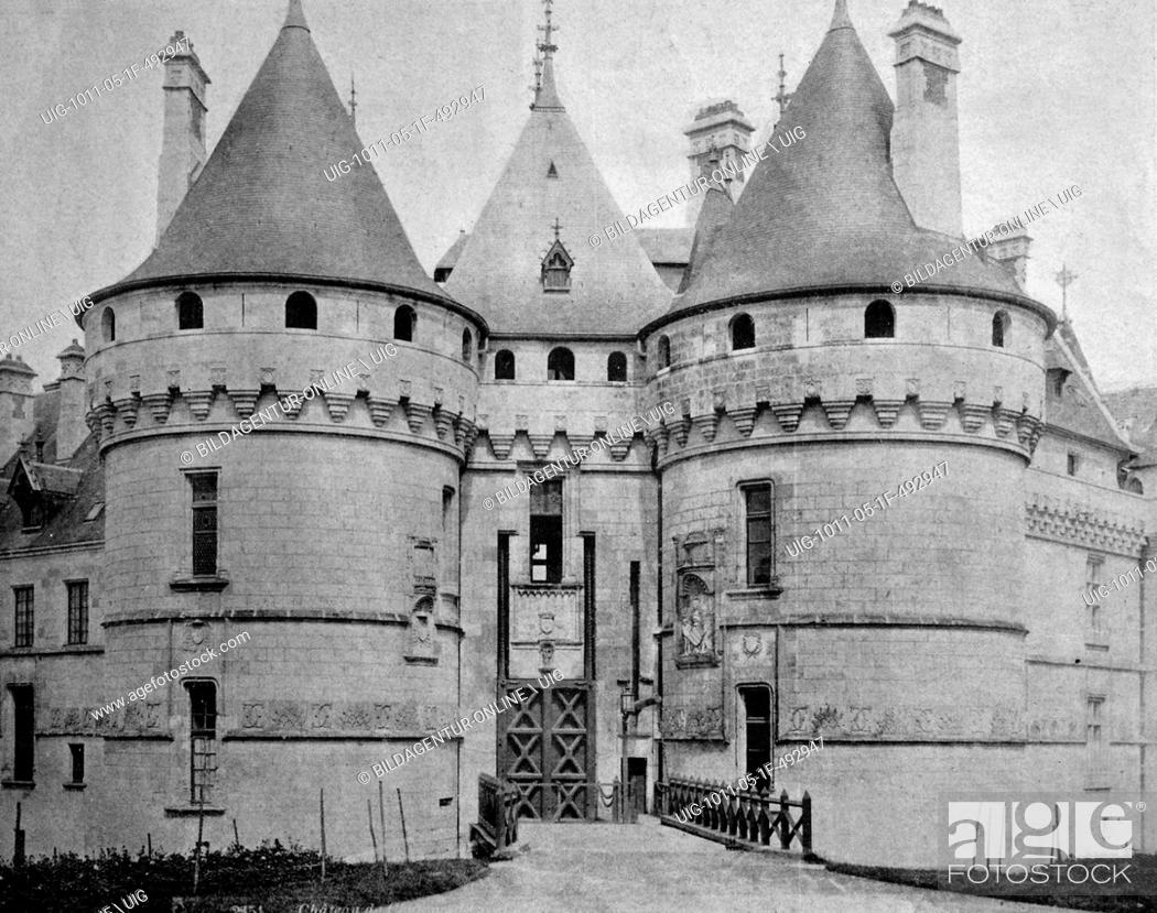 Stock Photo: Early autotype chateau de chaumont castle, blois, loir-et-cher, france, historical picture, 1884.