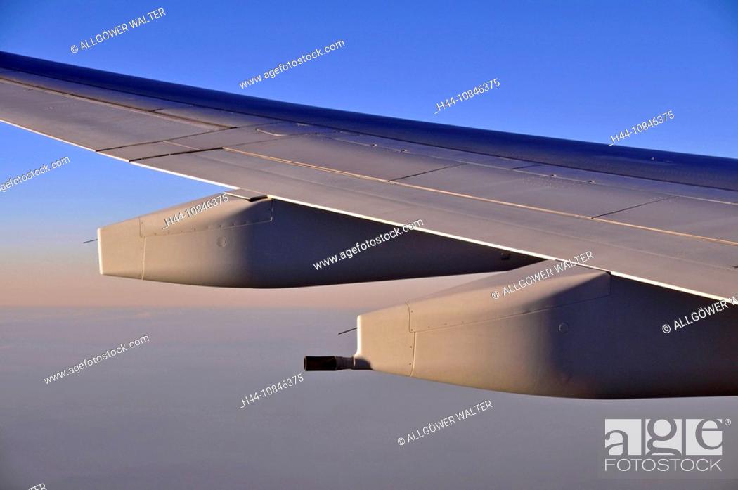 Stock Photo: Airplane wing, logo, Emirates, airplane, travel, winglet, wingtip, aviation, jet, air liner, tourism, Arabia, United A.
