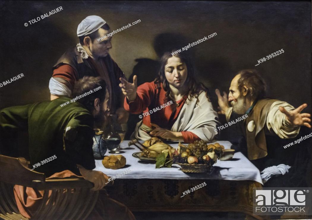 Stock Photo: Supper at Emmaus, Michelangelo Merisi da Caravaggio, 1601, oil and tempera on canvas,.