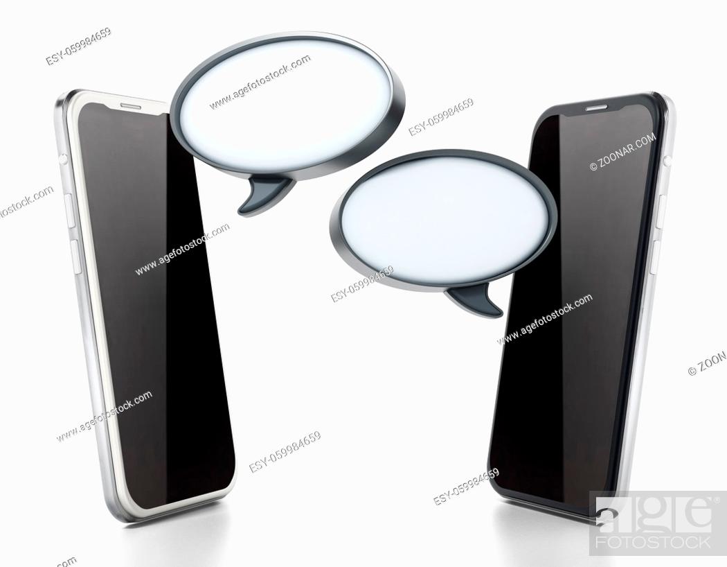 Imagen: Smartphones communicating each other with blank speech balloons. 3D illustration.