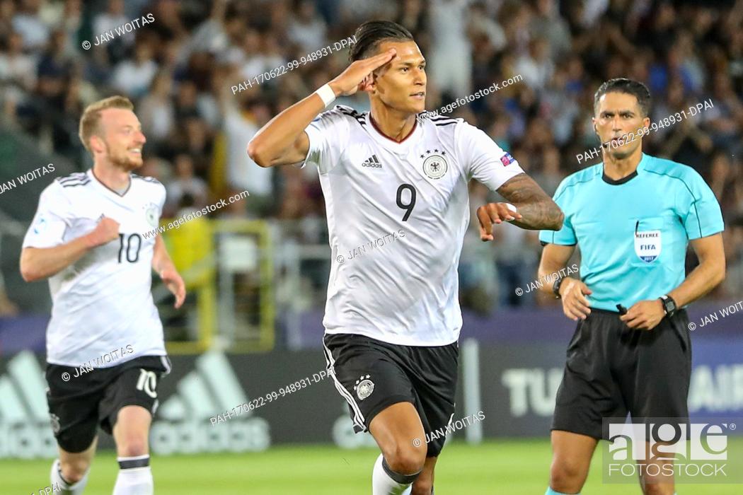 Stock Photo: The German player Maximilian Arnold (L) cheers during the men's U21 European Cup Group C match between Germany and Denmark in Krakow, Poland, 21 June 2017.