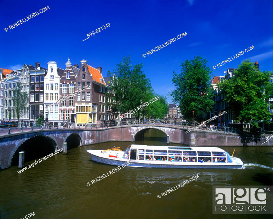 Stock Photo: Tour Boat Keizergracht Canal Amsterdam Holland.
