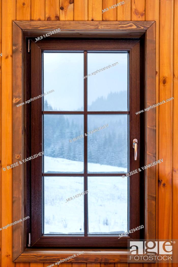 Stock Photo: Window with view outside in snowy landscape.