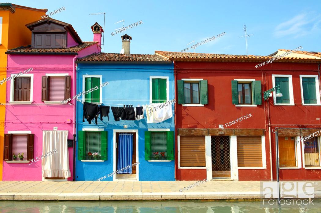 Stock Photo: Streets and canals of Burano island - Venice - Italy.