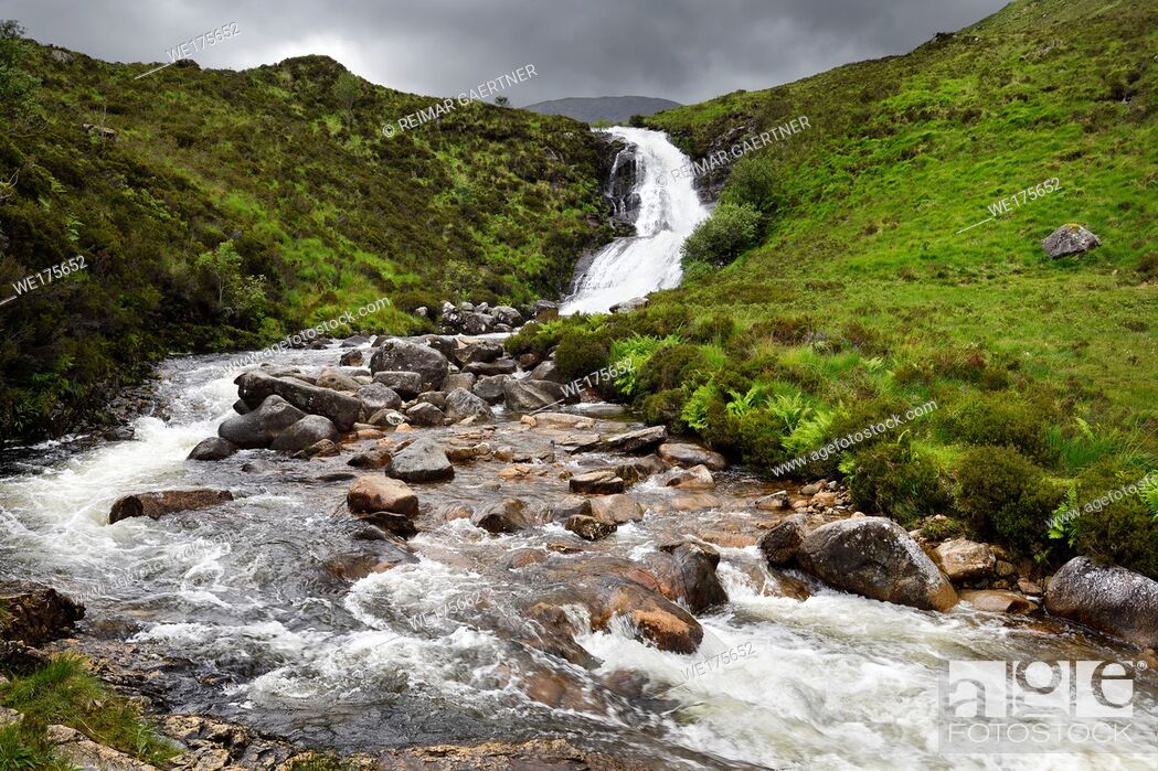 Stock Photo: Blackhill or Eas a' Bhradain waterfall on the Allt Coire nam Bruadaram river Scottish Highlands Isle of Skye Scotland UK.