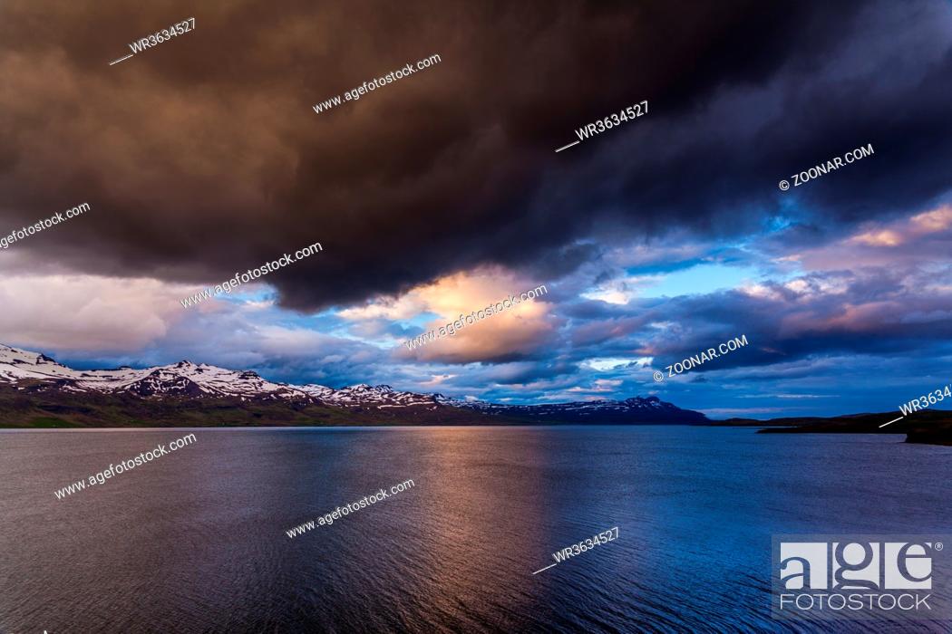 Stock Photo: snowy mountains of the eastern fjords with an overcast sky on Iceland.