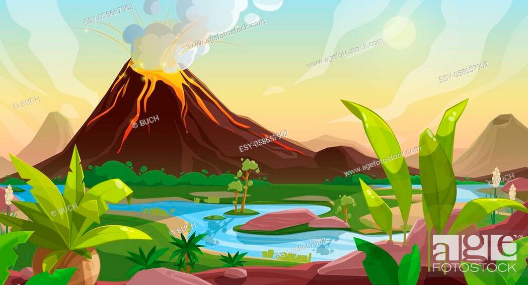 Volcano eruption cartoon vector background of game interface nature  landscape, Stock Vector, Vector And Low Budget Royalty Free Image. Pic.  ESY-058657902 | agefotostock