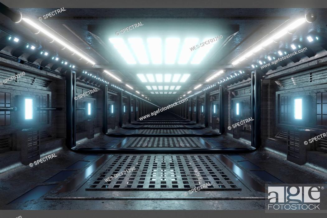 Three dimensional render of futuristic corridor inside spaceship or space  station, Stock Photo, Picture And Royalty Free Image. Pic. WES-SPCF01290 |  agefotostock